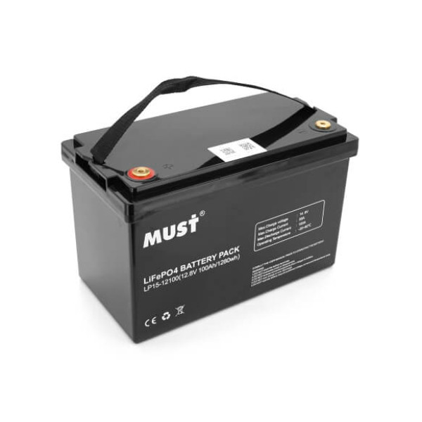 Купити Акумуляторна батарея Must LiFePO4 LP15-12100 12,8V 100Ah, 1,28kWh, BMS50A@4S, 6000 cycles, 339x185x218, 12kg