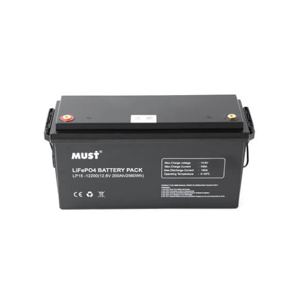 Купить Аккумуляторная батарея Must LiFePO4 LP15-12200 12,8V 200Ah, 2,56kWh, BMS100A@4S, 6000 cycles, 502x185x243, 23kg