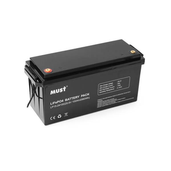 Купить Аккумуляторная батарея Must LiFePO4 LP15-24100 25.6V 100Ah, 2,56kWh, BMS50A@4S, 6000 cycles, 522x240x218, 23kg