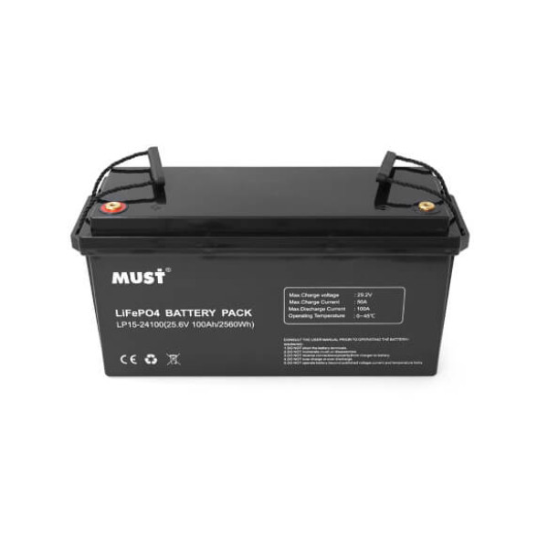Купить Аккумуляторная батарея Must LiFePO4 LP15-24100 25.6V 100Ah, 2,56kWh, BMS50A@4S, 6000 cycles, 522x240x218, 23kg