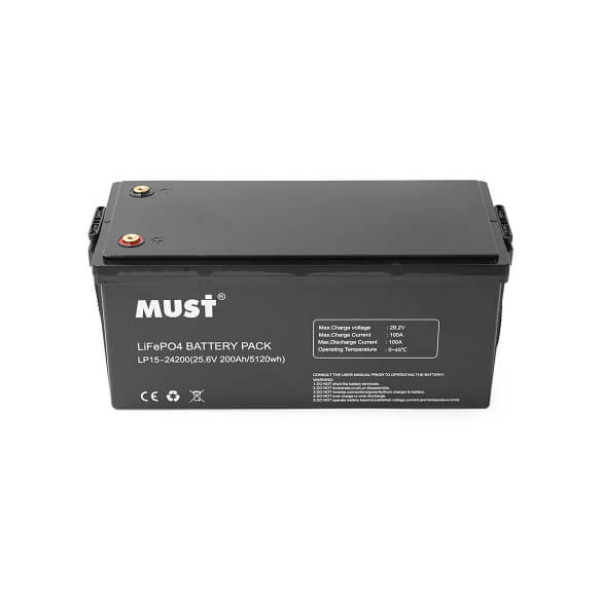 Купити Аккумуляторна батарея Must LiFePO4 LP15-24200 25.6V 200Ah, 5,12kWh, BMS100A@4S, 6000 cycles, 522x240x218, 45kg