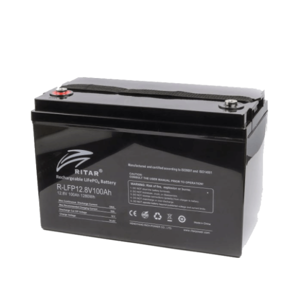 Купить Аккумуляторная батарея с bluetooth Ritar LiFePO4 12,8V 100Ah 1280Wh BMS50A@4S (330 х 172 х 214 мм), 13kg Q1