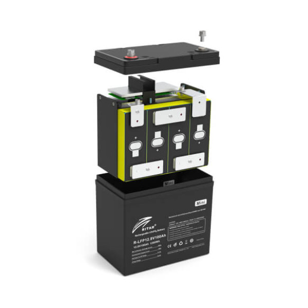 Купить Аккумуляторная батарея Ritar LiFePO4 12,8V 100Ah mini, 1280Wh BMS50@4S (229 х 138 х 210 мм), 9.9kg