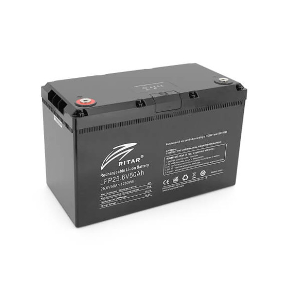 Купить Аккумуляторная батарея с bluetooth Ritar LiFePO4 25.6V 50Ah 1280Wh BMS25@8S (330 х 172 х 214 мм), 11kg Q1