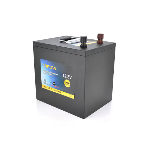 Купить Аккумуляторная батарея Vipow LiFePO4 12,8V 200Ah со встроенной ВМS платой 100A (230*340*300), 20,64kg