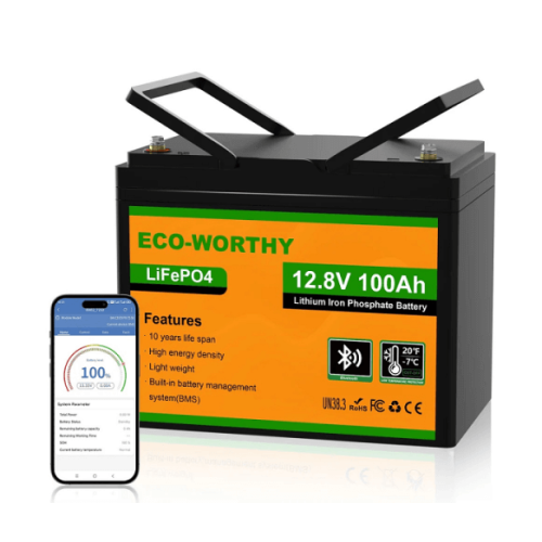 Купити Акумуляторна батарея Eco-Worthy LiFePO4 12,8V 100Ah,(50/100A), bluetooth. -7°C до 60°C, гвинт M8, 260х168х209 мм. 12 кг