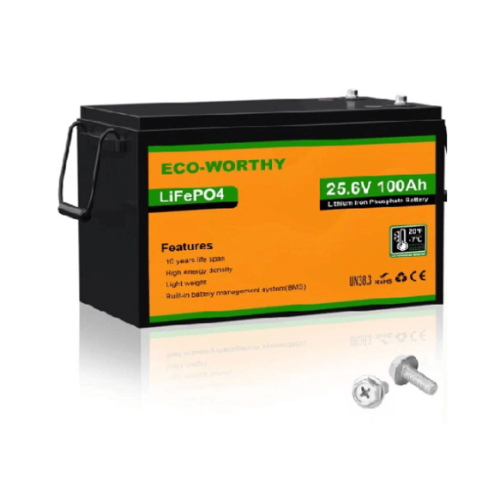 Купити Акумуляторна батарея Eco-Worthy LiFePO4 25,6V 100Ah,(80/100A), -7°C до 60°C, гвинт M8, 340*188*245 мм. 18 кг