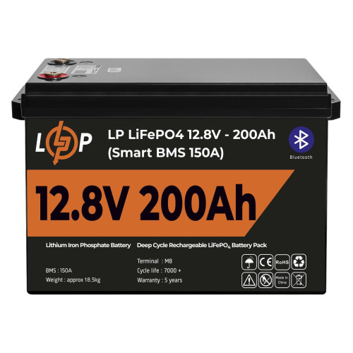 Купити Акумулятор LP LiFePO4 12V (12,8V) - 200 Ah (2560Wh) (Smart BMS 150А) з BT пластик Уцінка