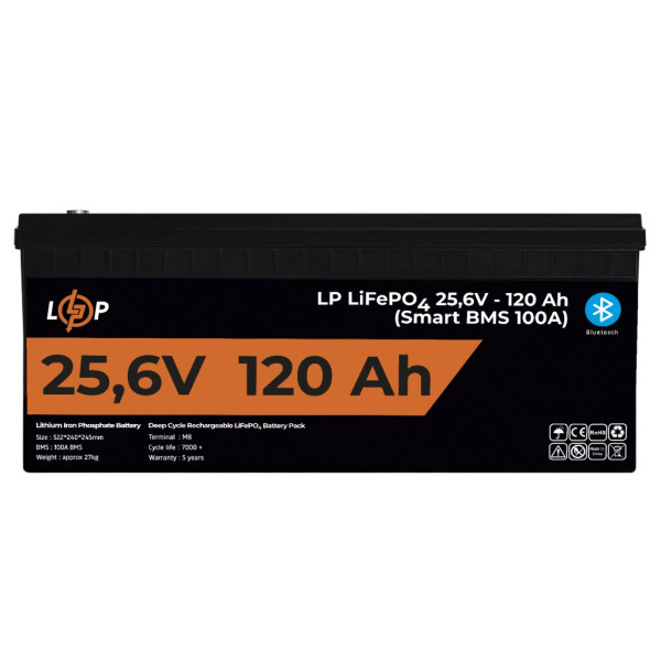 Купити Акумулятор LP LiFePO4 25,6V - 120 Ah (3072Wh) (Smart BMS 100А) з BT пластик для ДБЖ