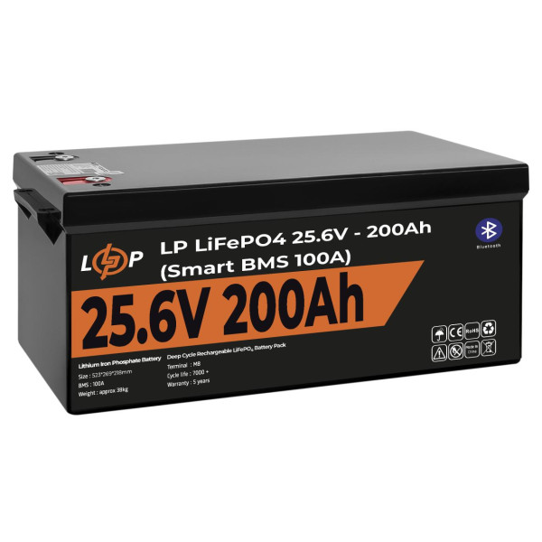Купить Аккумулятор LP LiFePO4 24V (25,6V) - 200 Ah (5120Wh) (Smart BMS 100А) с BT пластик Уценка