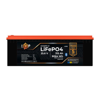 Купити Акумулятор LP LiFePO4 25,6V -315 Ah (8064Wh) (BMS 300A/150А) пластик Smart BT
