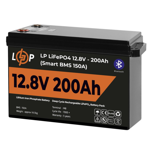 Купить Аккумулятор LP LiFePO4 12V (12,8V) - 200 Ah (2560Wh) (Smart BMS 150А) с BT пластик Уценка