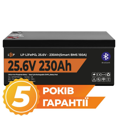 Купить Аккумулятор LP LiFePO4 25,6V - 230 Ah (5888Wh) (Smart BMS 150А) с BT пластик