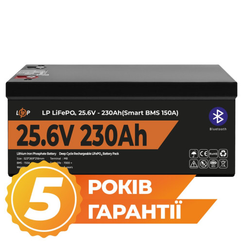 Купити Акумулятор LP LiFePO4 25,6V - 230 Ah (5888Wh) (Smart BMS 150А) з BT пластик