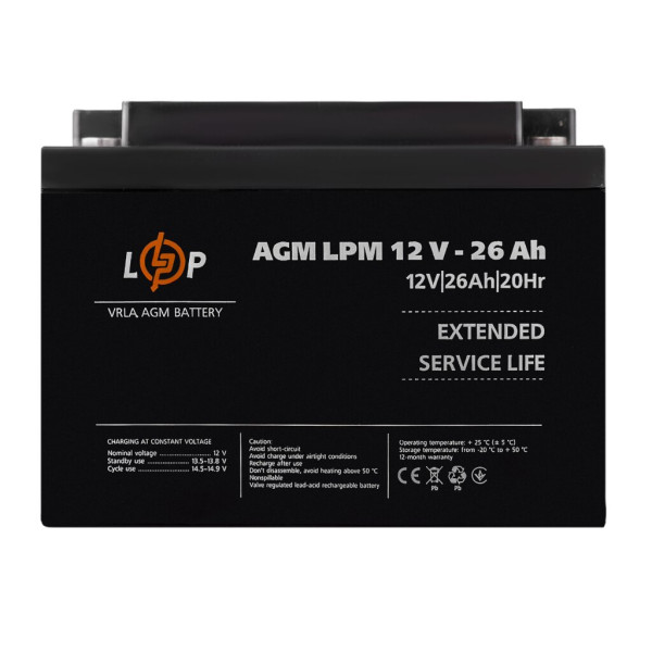 Купити Акумулятор AGM LPM 12V - 26 Ah під болт М5