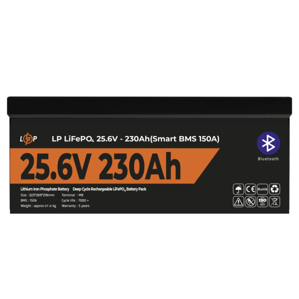Купити Акумулятор LP LiFePO4 25,6V - 230 Ah (5888Wh) (Smart BMS 150А) з BT пластик
