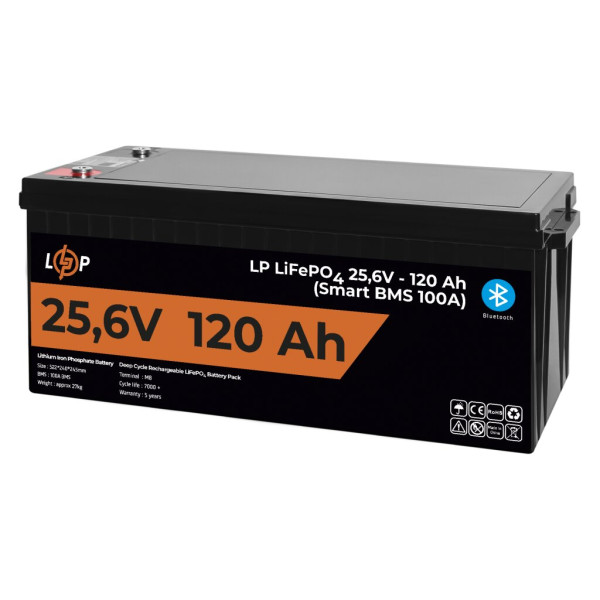 Купити Акумулятор LP LiFePO4 25,6V - 120 Ah (3072Wh) (Smart BMS 100А) з BT пластик для ДБЖ