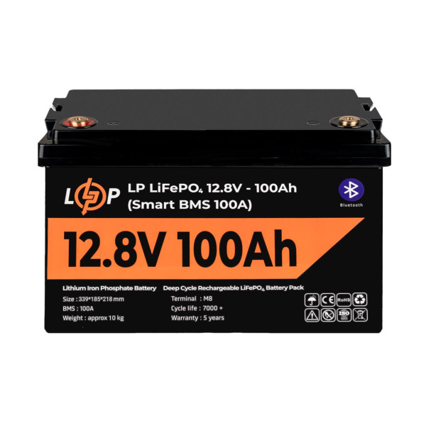 Купить Аккумулятор LP LiFePO4 12V (12,8V) - 100 Ah (1280Wh) (Smart BMS 100А) с BT пластик
