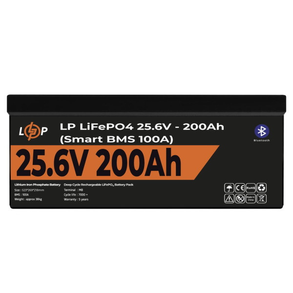 Купить Аккумулятор LP LiFePO4 24V (25,6V) - 200 Ah (5120Wh) (Smart BMS 100А) с BT пластик Уценка