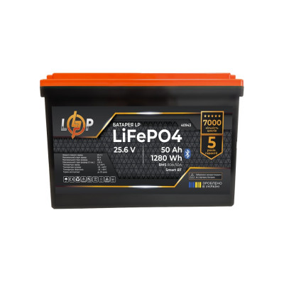 Купить Аккумулятор LP LiFePO4 25,6V - 50 Ah (1280Wh) (BMS 80A/50А) пластик Smart BT