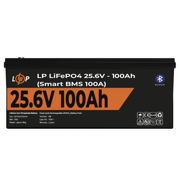 Купить Аккумулятор LP LiFePO4 24V (25,6V) - 100 Ah (2560Wh) (Smart BMS 100А) с BT пластик