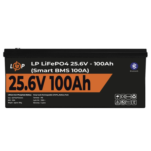 Купити Акумулятор LP LiFePO4 24V (25,6V) - 100 Ah (2560Wh) (Smart BMS 100А) з BT пластик