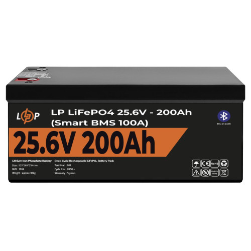 Купити Акумулятор LP LiFePO4 24V (25,6V) - 200 Ah (5120Wh) (Smart BMS 100А) с BT пластик Уцінка