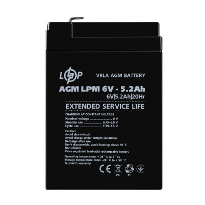 Купити Акумулятор AGM LPM 6V - 5.2 Ah