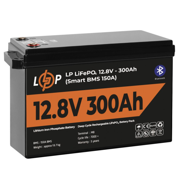 Купити Акумулятор LP LiFePO4 12,8V - 300 Ah (3840Wh) (Smart BMS 200А) з BT пластик