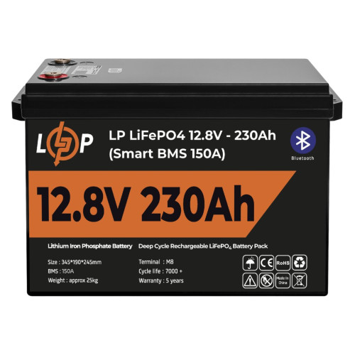 Купити Акумулятор LP LiFePO4 12V (12,8V) - 230 Ah (2944Wh) (Smart BMS 150А) з BT пластик