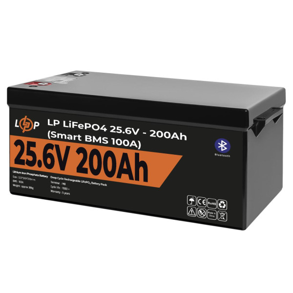 Купить Аккумулятор LP LiFePO4 24V (25,6V) - 200 Ah (5120Wh) (Smart BMS 100А) с BT пластик Уценка