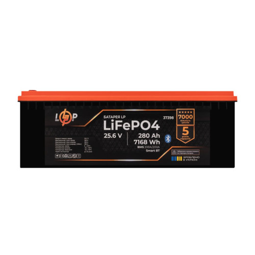 Купити Акумулятор LP LiFePO4 25,6V - 280 Ah (7168Wh) (BMS 200A/200А) пластик Smart BT