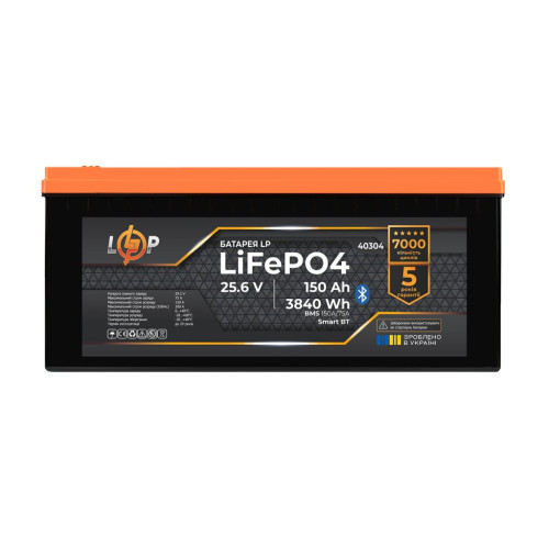 Купити Акумулятор LP LiFePO4 25,6V - 150 Ah (3840Wh) (BMS 150A/75А) пластик Smart BT