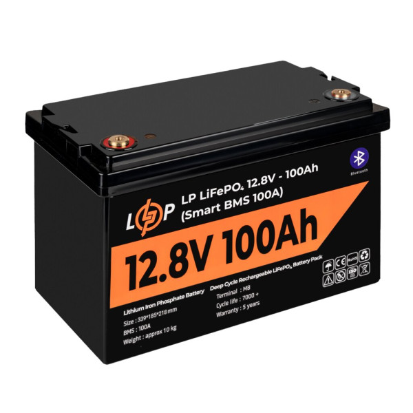 Купити Акумулятор LP LiFePO4 12V (12,8V) - 100 Ah (1280Wh) (Smart BMS 100А) з BT пластик