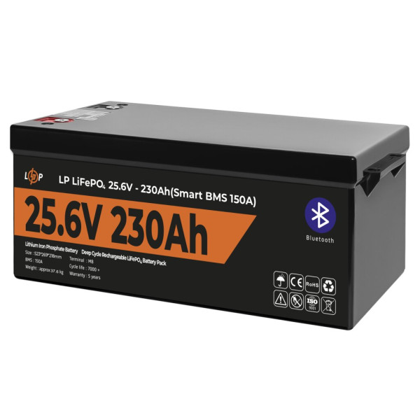 Купити Акумулятор LP LiFePO4 25,6V - 230 Ah (5888Wh) (Smart BMS 150А) з BT пластик