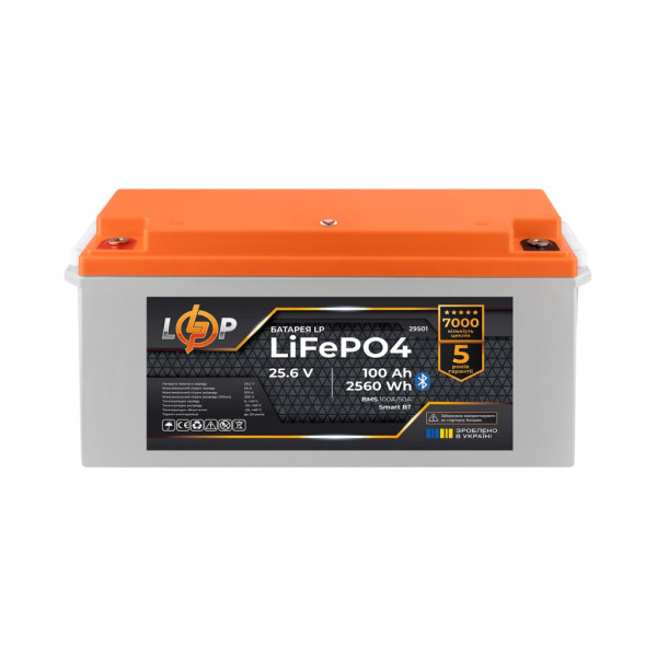 Купити Акумулятор LP LiFePO4 25,6V - 100 Ah (2560Wh) (BMS 100A/50А) пластик Smart BT