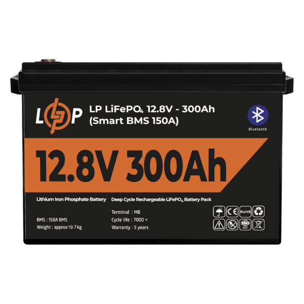Купити Акумулятор LP LiFePO4 12,8V - 300 Ah (3840Wh) (Smart BMS 200А) з BT пластик