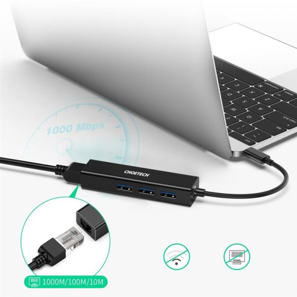 Купити Мережевий адаптер Choetech HUB-U02 4-In-1 USB-C to RJ45