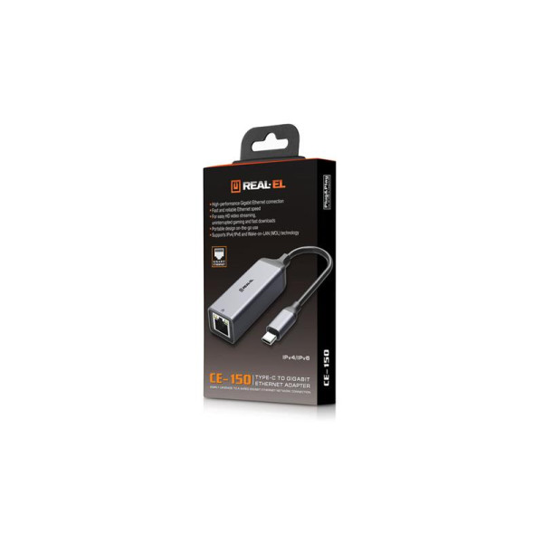 Купити Мережевий адаптер REAL-EL CE-150 USB Type-C - RJ45 (M/F), 0.1 м, Black (EL123110004)