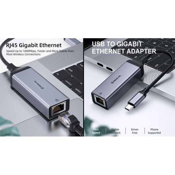 Купити Мережевий адаптер REAL-EL CE-150 USB Type-C - RJ45 (M/F), 0.1 м, Black (EL123110004)