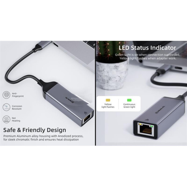 Купити Мережевий адаптер REAL-EL CE-150 USB Type-C - RJ45 (M/F), 0.1 м, Black (EL123110004)
