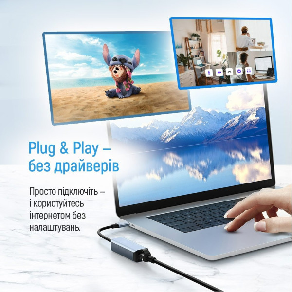 Купить Мережевий адаптер ColorWay USB-A/USB-С 3.0 - RJ45 (CW-AD-CRG)