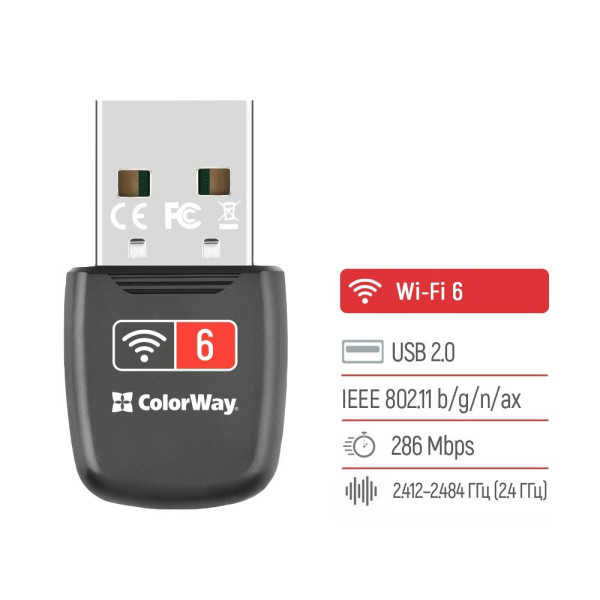 Купить Бездротовий адаптер ColorWay Wi-Fi 6 (CW-AD-W1)