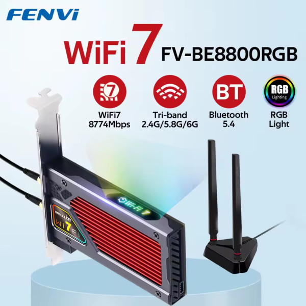 Купити Бездротовий адаптер Fenvi FV-BE8800RGB Wi-Fi 7, Bluetooth 5.4 Gaming Tri Band 2.4G/5G/6GHz