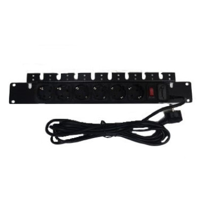 Купить Блок розеток 1,5U 19" на 6 розеток с выключателем, PDU 220В, 10А, 3м, Schuko