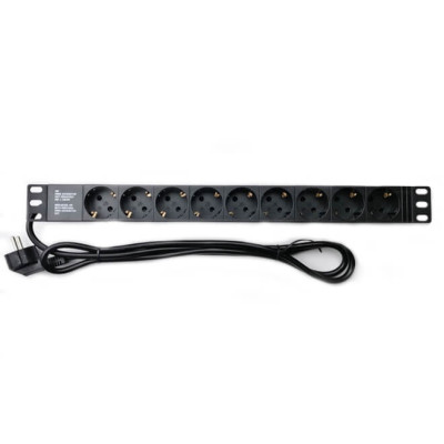 Купить Блок розеток 1U 19" на 9 розеток без выключателя, алюм. корп. PDU 220В, 16А, 1,8м, Schuko WT-2261A-GER-9WAY