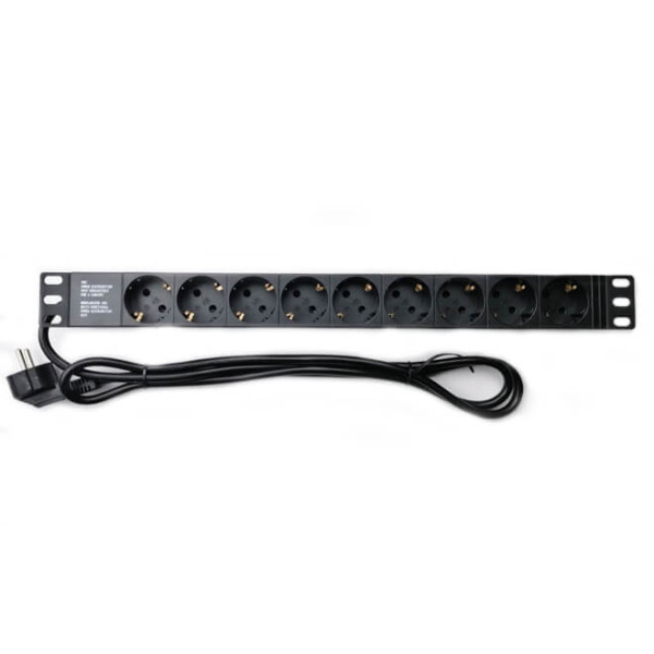 Купить Блок розеток 1U 19" на 9 розеток без выключателя, алюм. корп. PDU 220В, 16А, 1,8м, Schuko WT-2261A-GER-9WAY