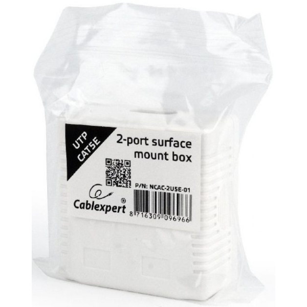 Купить Розетка Cablexpert (NCAC-2U5E-01) 2хRJ-45, Cat5Е, зовнішня, біла