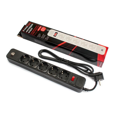 Купить Фільтр живлення FrimeCom (FC-BU4005W 1.8 B) 5 розеток, 2хUSB, 1.8 м, чорний