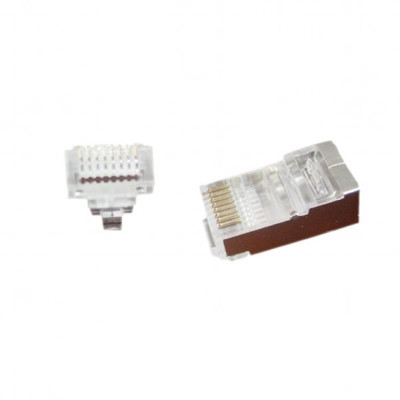 Купити Конектор RJ 45 Cablexpert (LC-PTF-01/10) екранований, із позолоченими контактами, з наскрізними отворами (10 шт/уп)